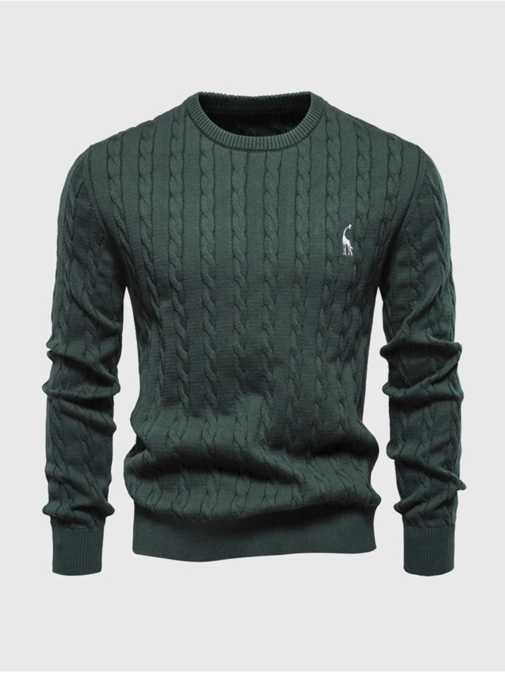 Classic Cable Crewneck Sweater in Deep Green